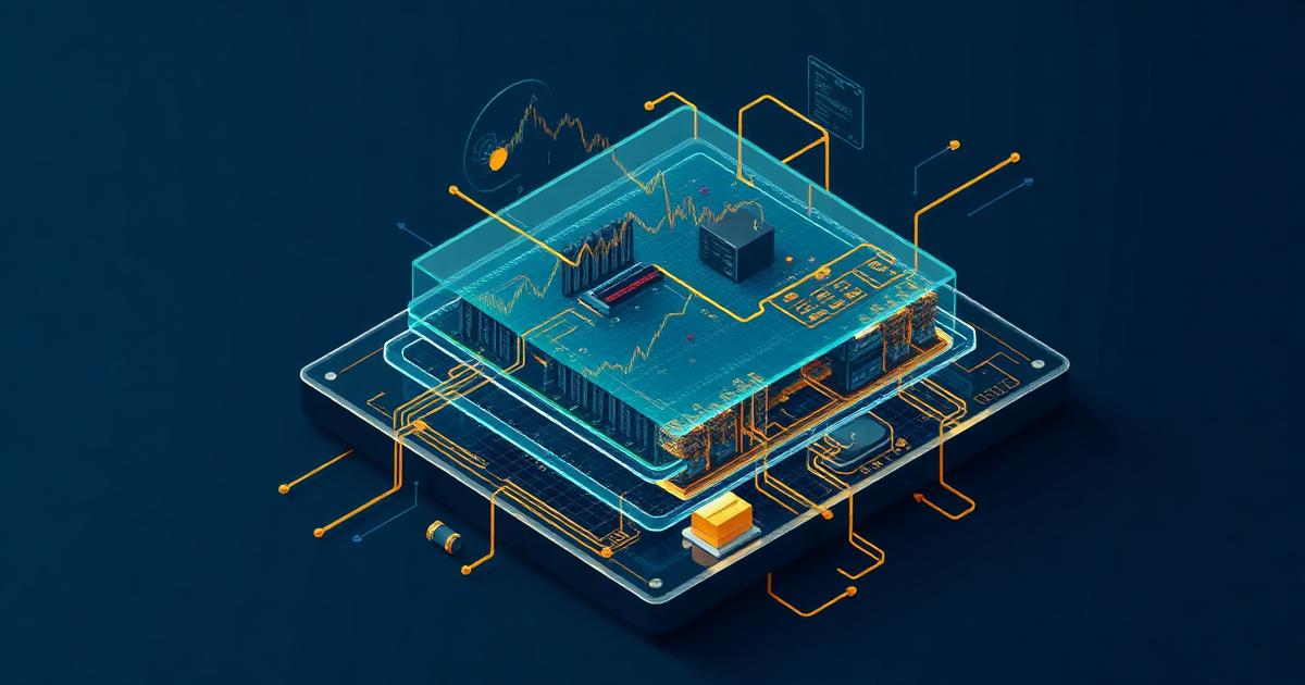 Cómo funcionan las plataformas de trading: esquema isométrico de una interfaz financiera